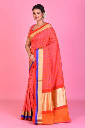 Orange Blended Silk Saree with Red and Blue Borders - Keya Seth Exclusive
