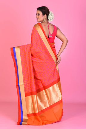 Orange Blended Silk Saree with Red and Blue Borders - Keya Seth Exclusive