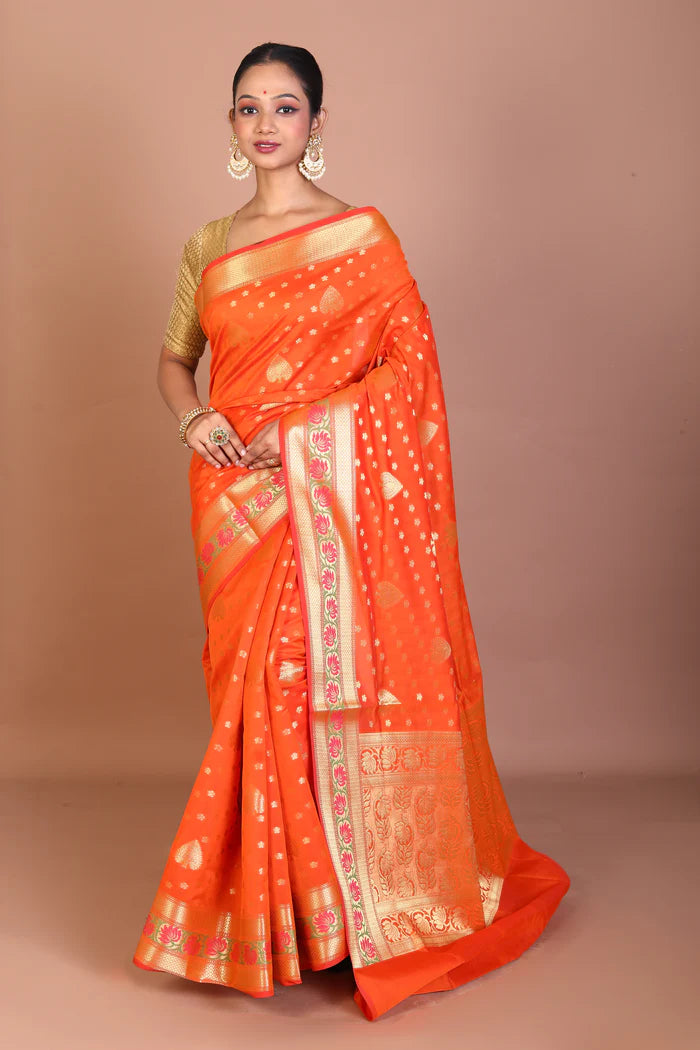 Orange Blended Silk Saree - Keya Seth Exclusive