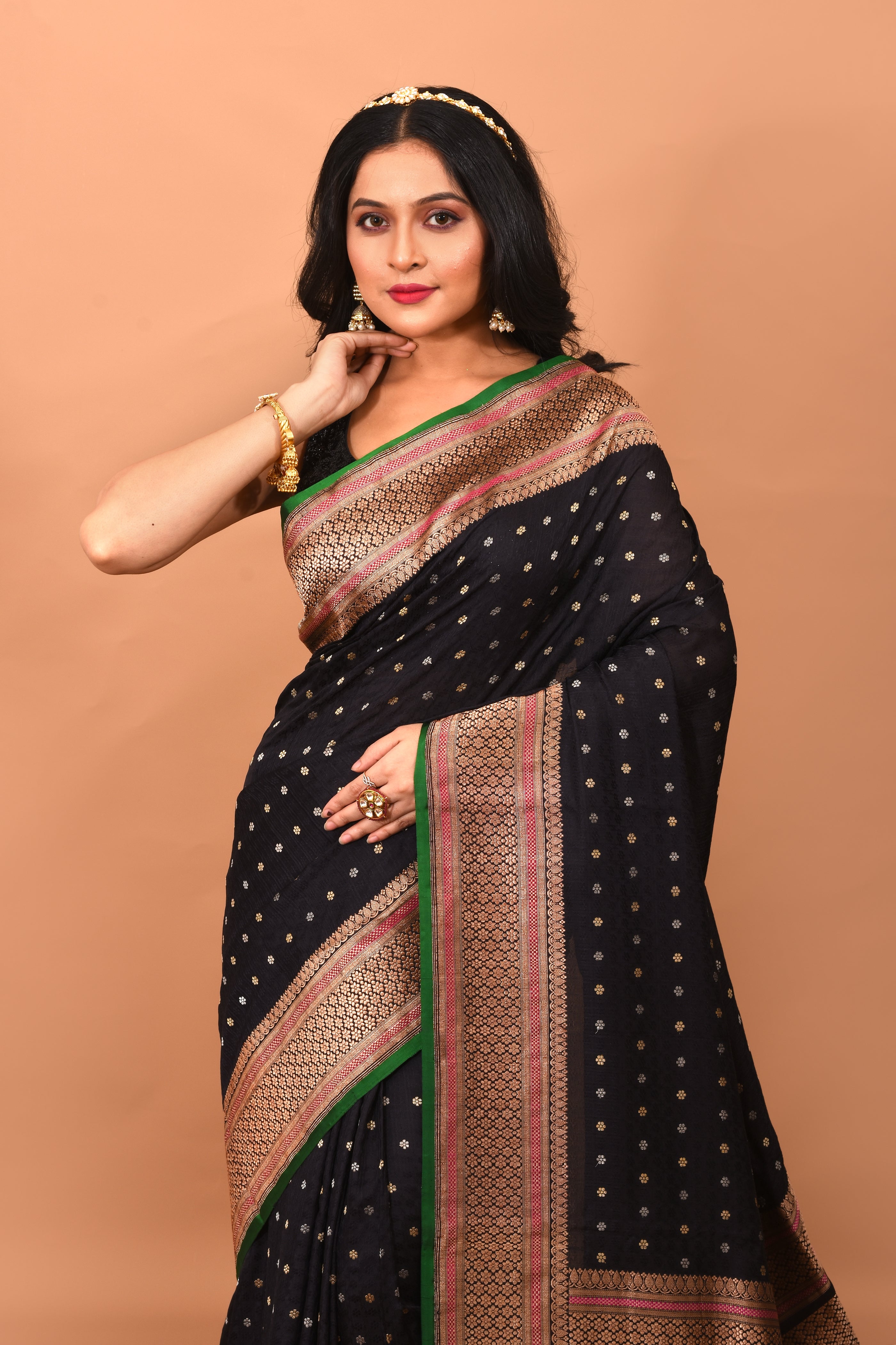 Black Pure Katan Silk Saree - Keya Seth Exclusive