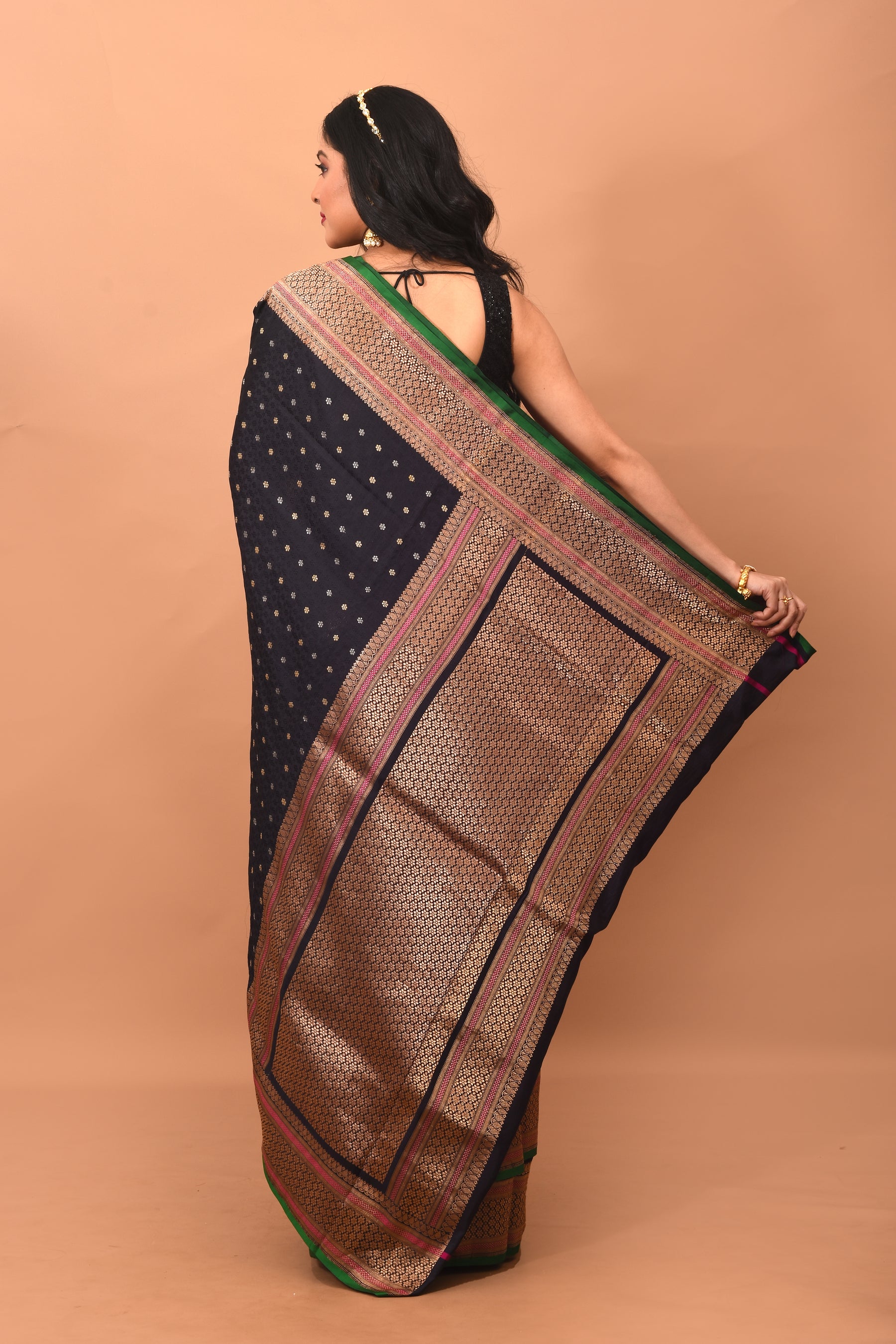 Black Pure Katan Silk Saree - Keya Seth Exclusive