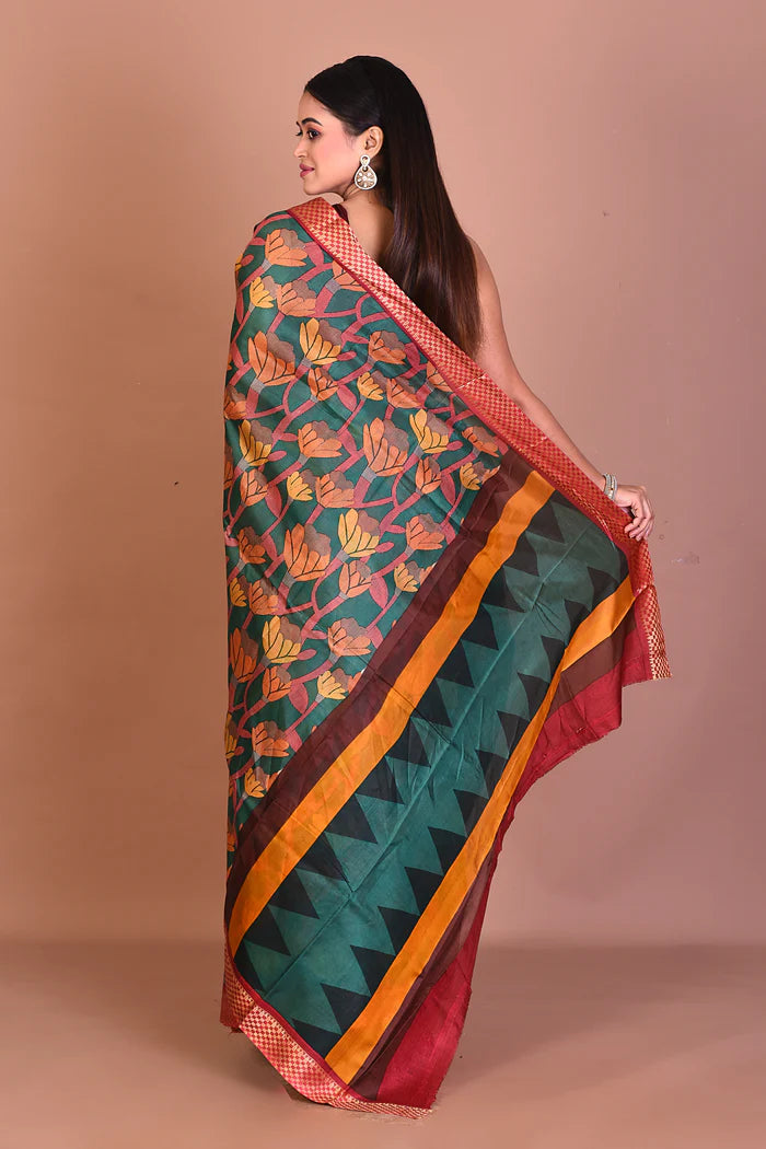 Green Blended Printed Silk Saree - Keya Seth Exclusive