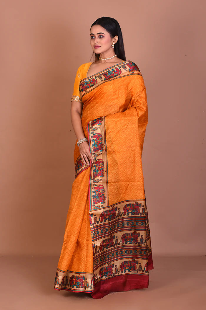 Yellow Blended Printed Silk Saree - Keya Seth Exclusive