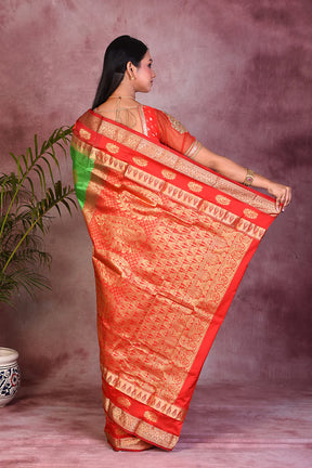 Parrot Green with Red Borders Pure Kanjivaram Saree - Keya Seth Exclusive