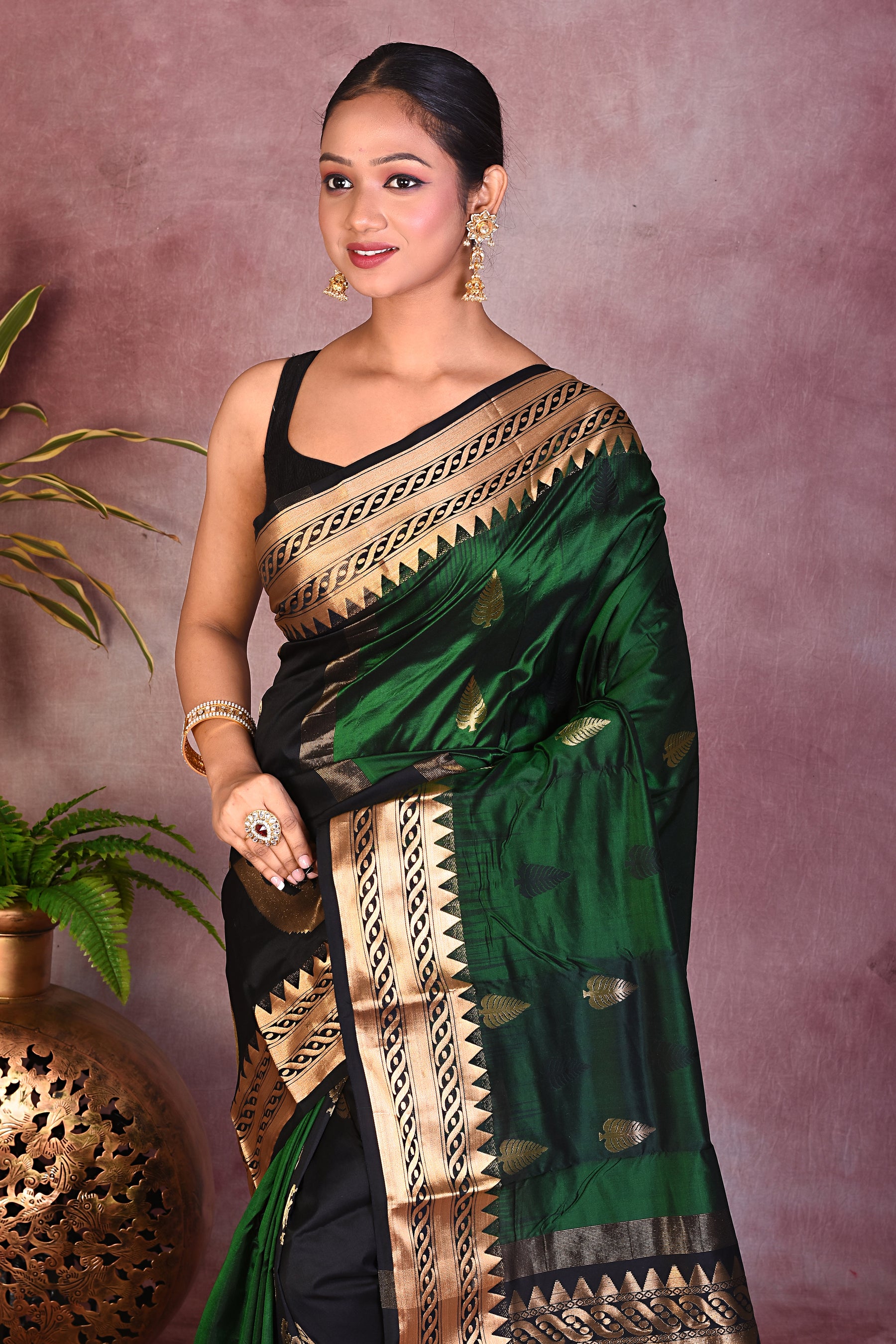 Bottle Green Pure Kanjivaram Saree - Keya Seth Exclusive