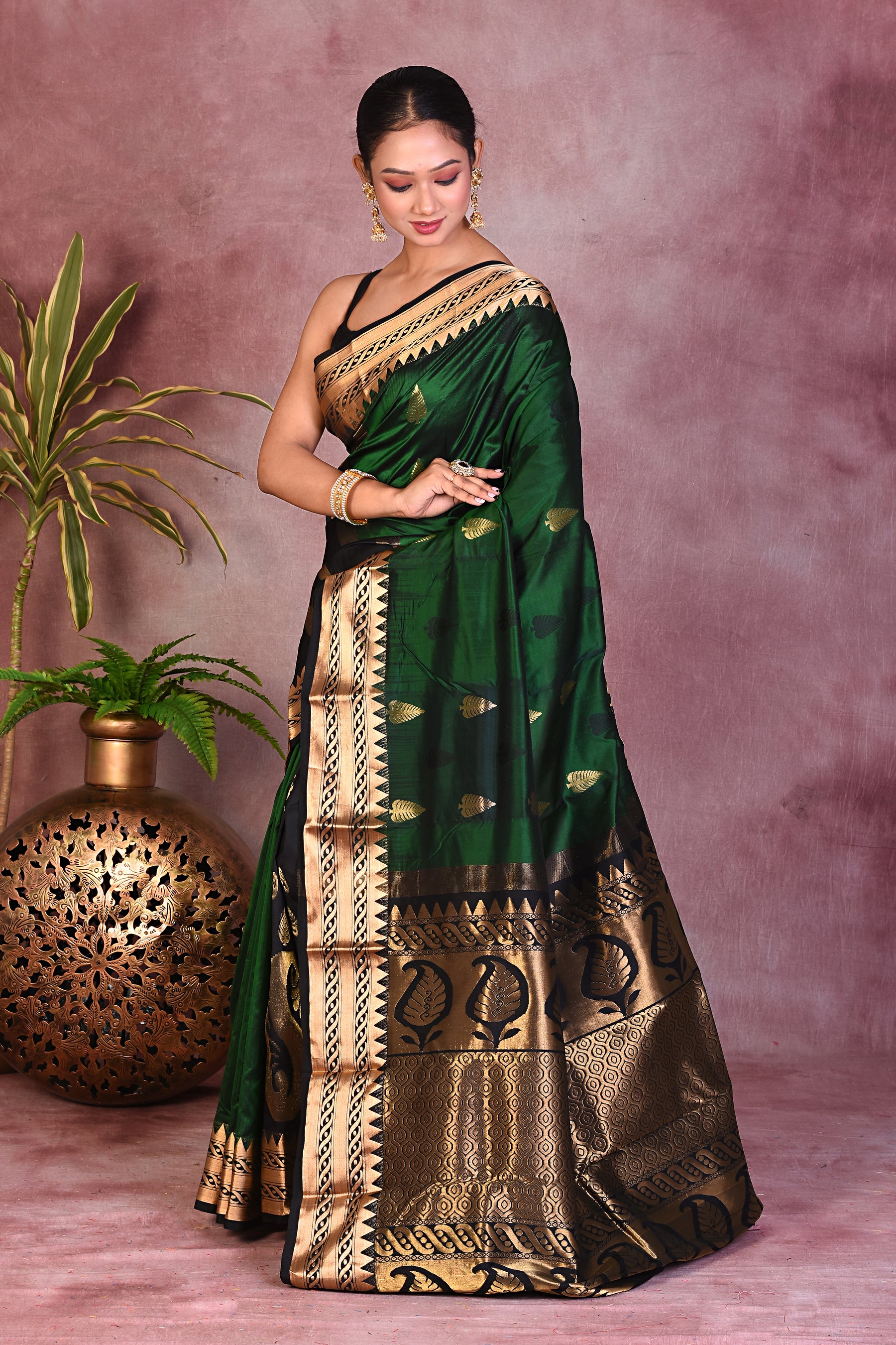 Bottle Green Pure Kanjivaram Saree - Keya Seth Exclusive