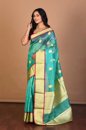 Light Green Tissue Saree with Blouse Piece - Keya Seth Exclusive