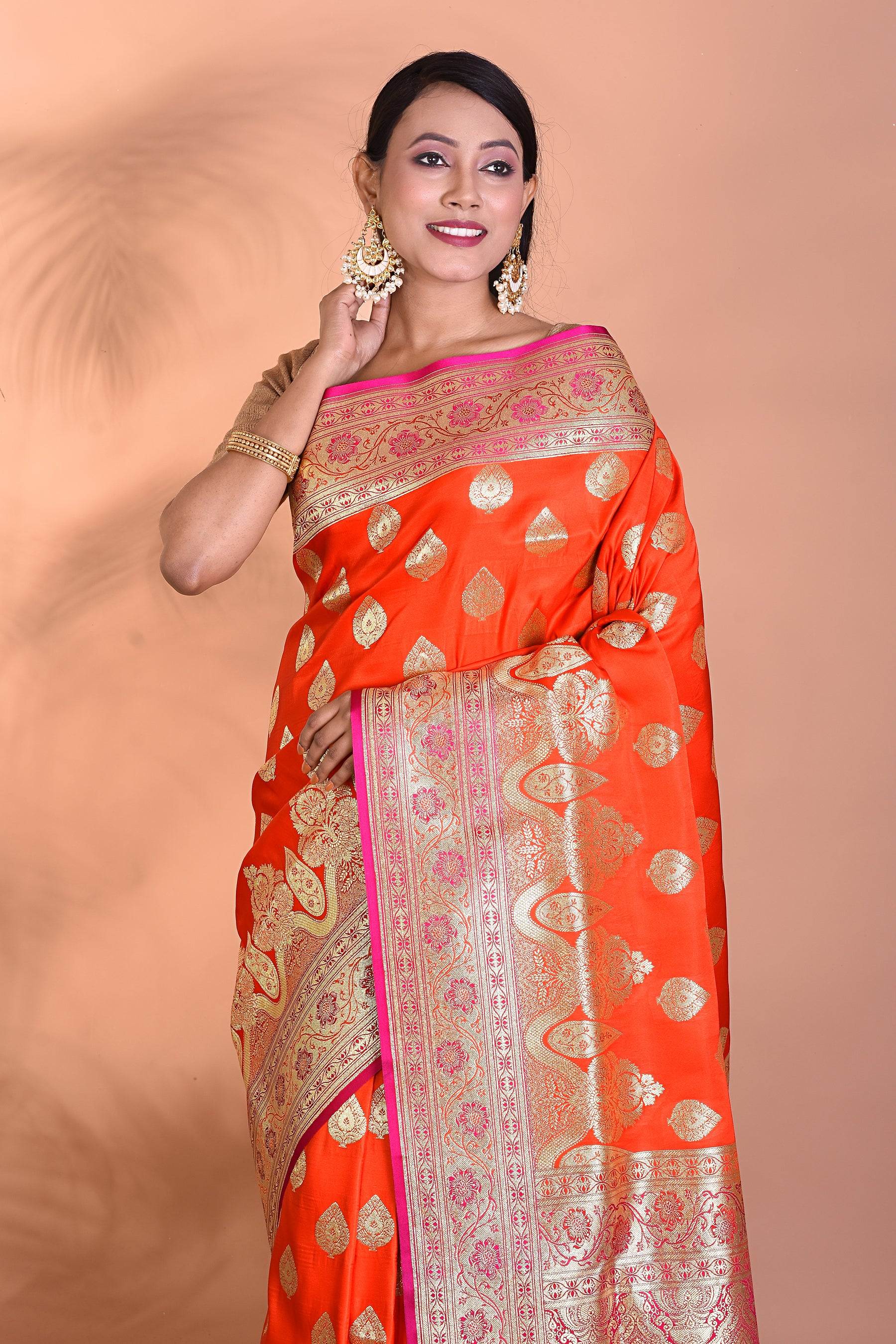 Orange and Pink Banarasi Saree - Keya Seth Exclusive