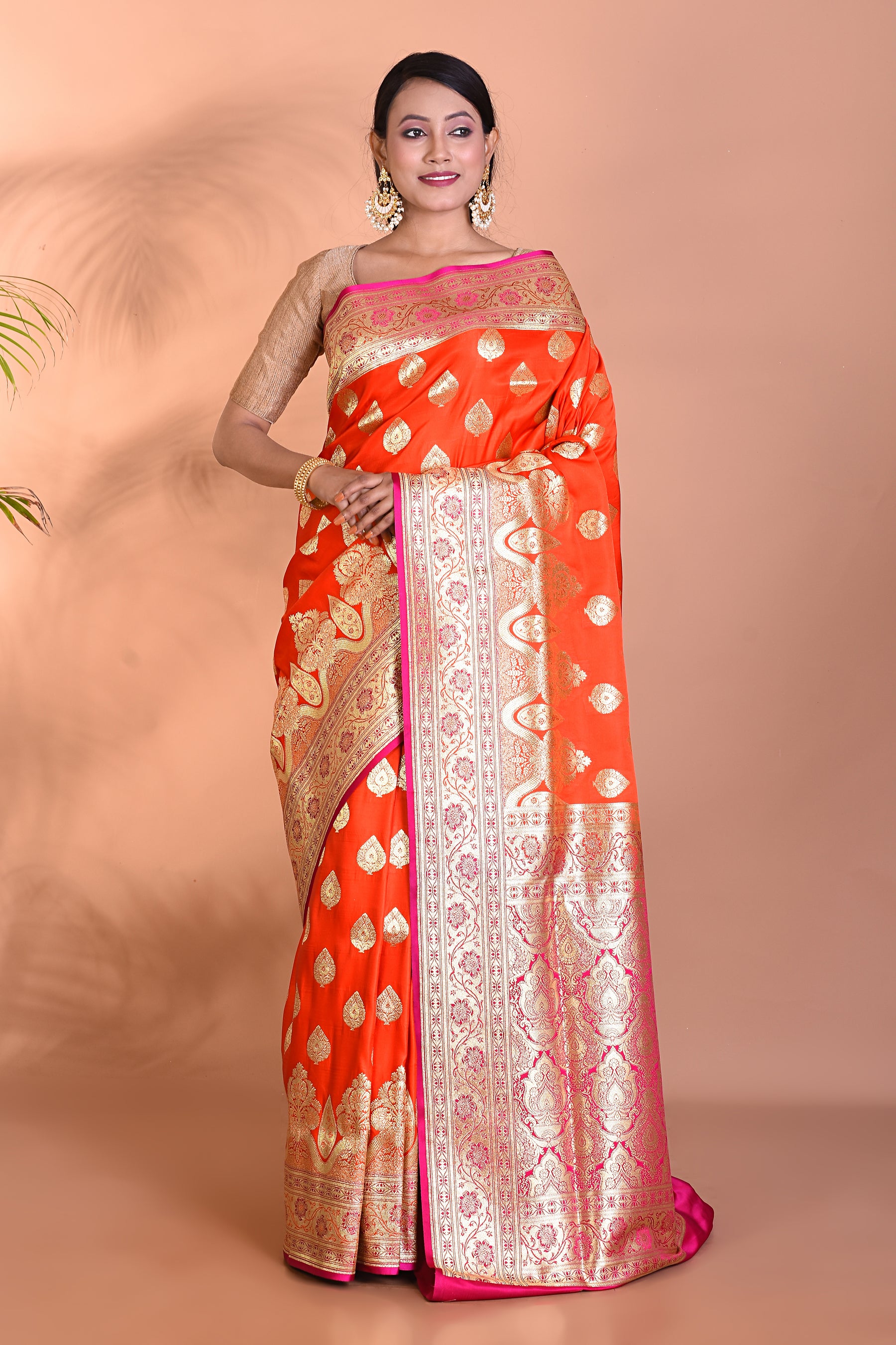 Orange and Pink Banarasi Saree - Keya Seth Exclusive