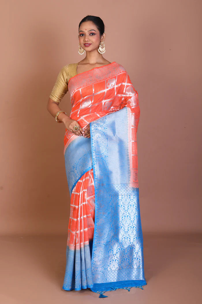 Peach Blended Dupion Silk Saree - Keya Seth Exclusive