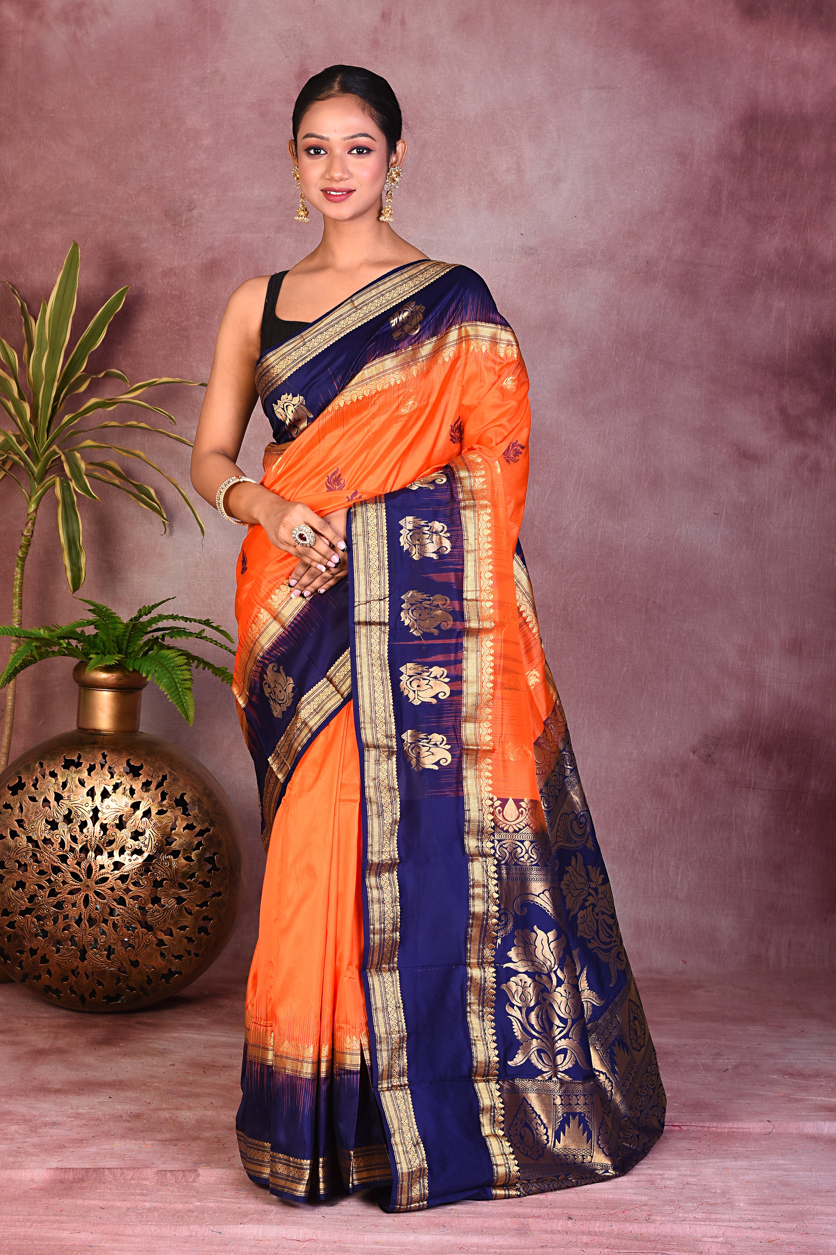 Orange Pure Kanjivaram Saree - Keya Seth Exclusive