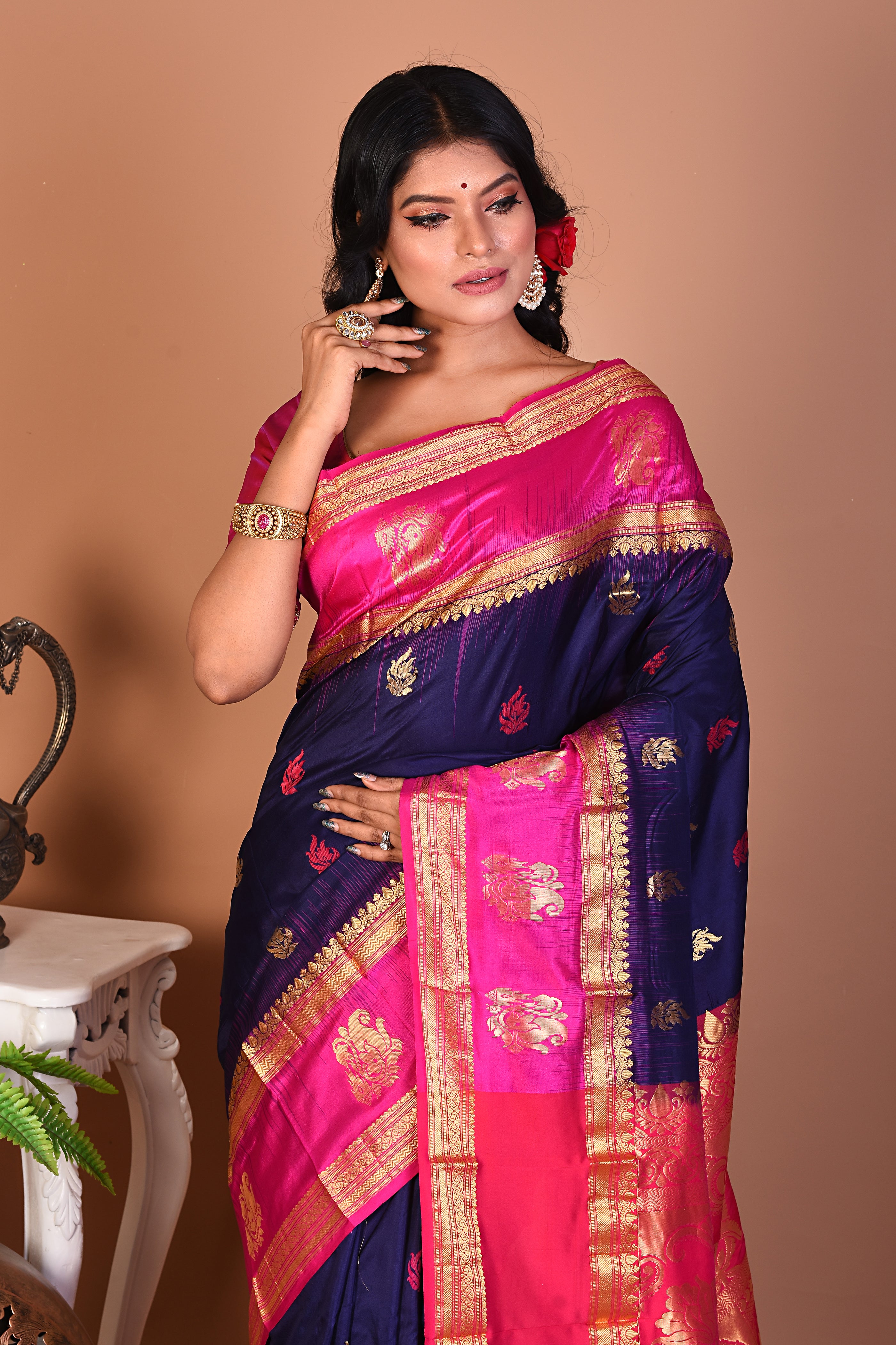 Elegant Navy Blue Kanjivaram Saree - Keya Seth Exclusive