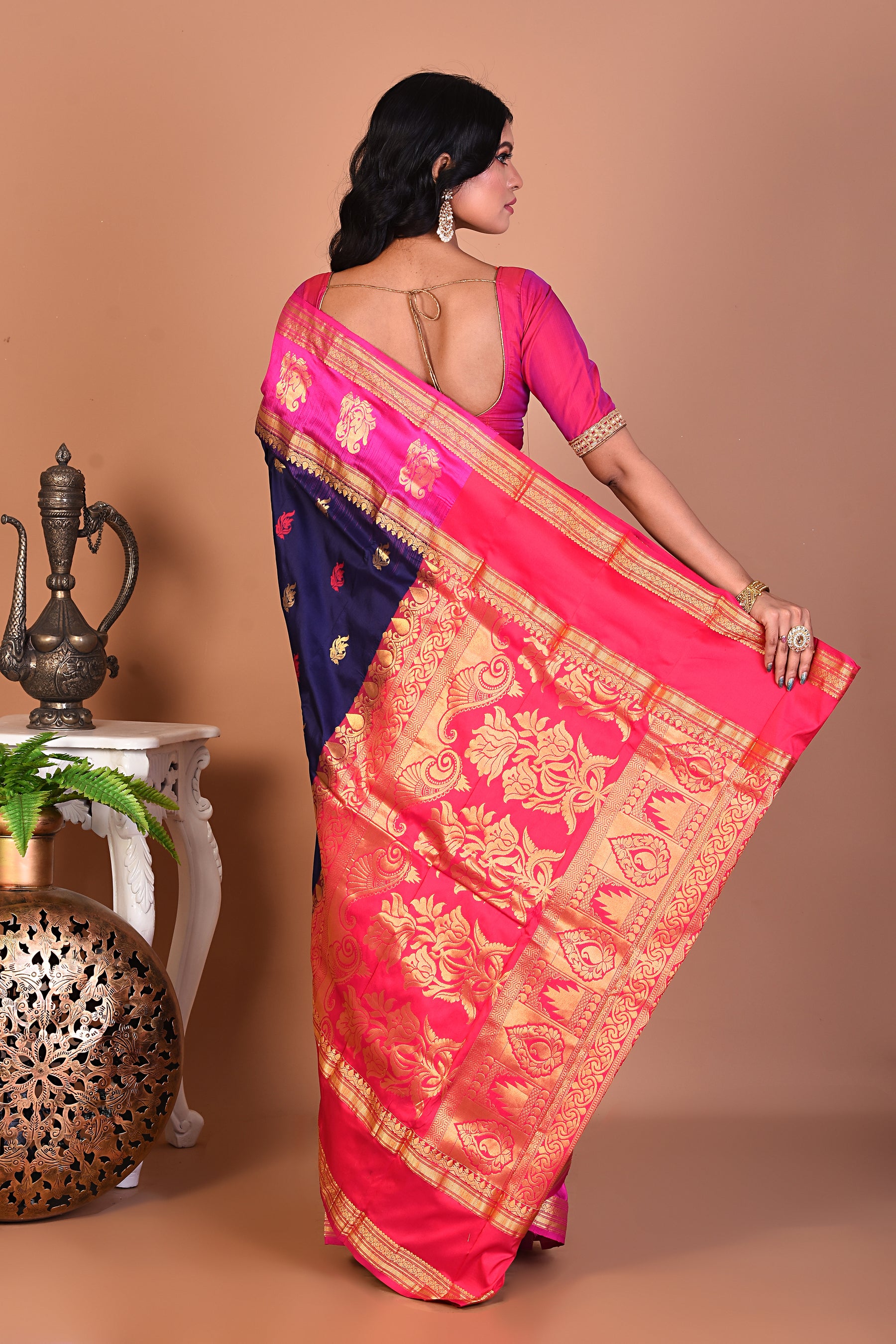 Elegant Navy Blue Kanjivaram Saree - Keya Seth Exclusive