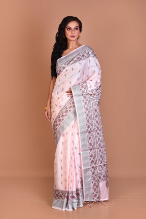 White Kantha Stitch Saree with Blouse Piece - Keya Seth Exclusive