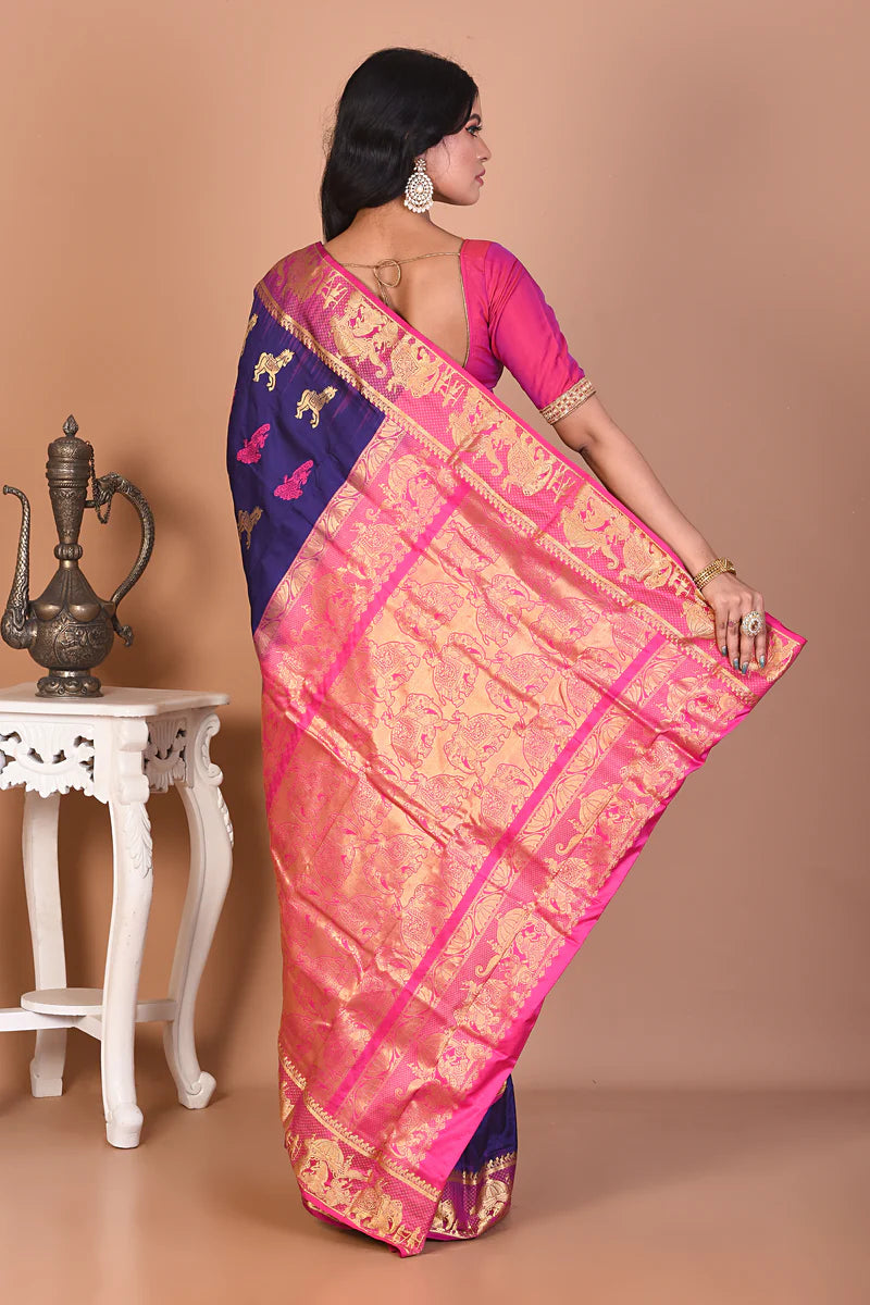 Gorgeous Deep Blue Kanjivaram Saree - Keya Seth Exclusive