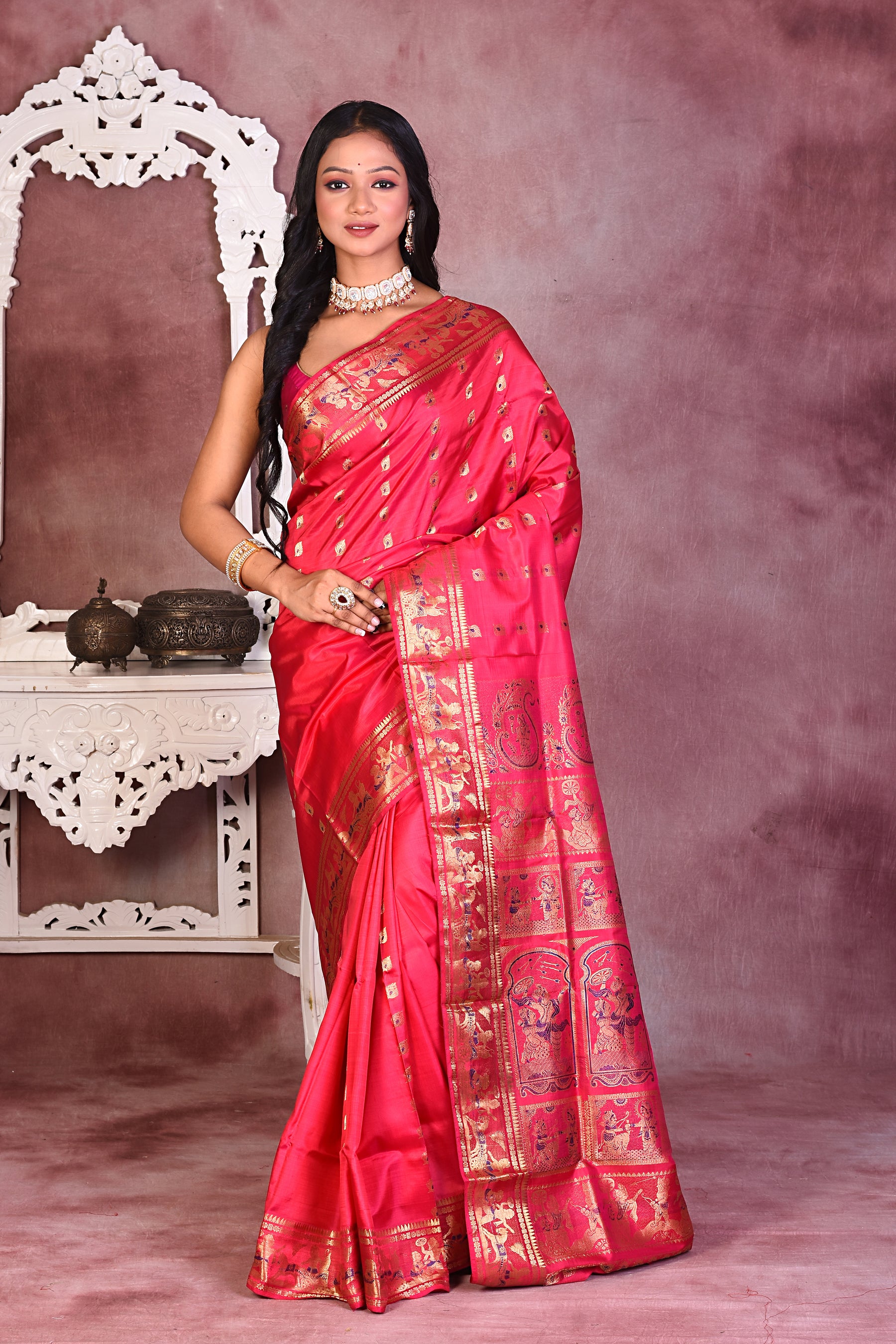 Elegant Pink Pure Baluchari Saree - Keya Seth Exclusive