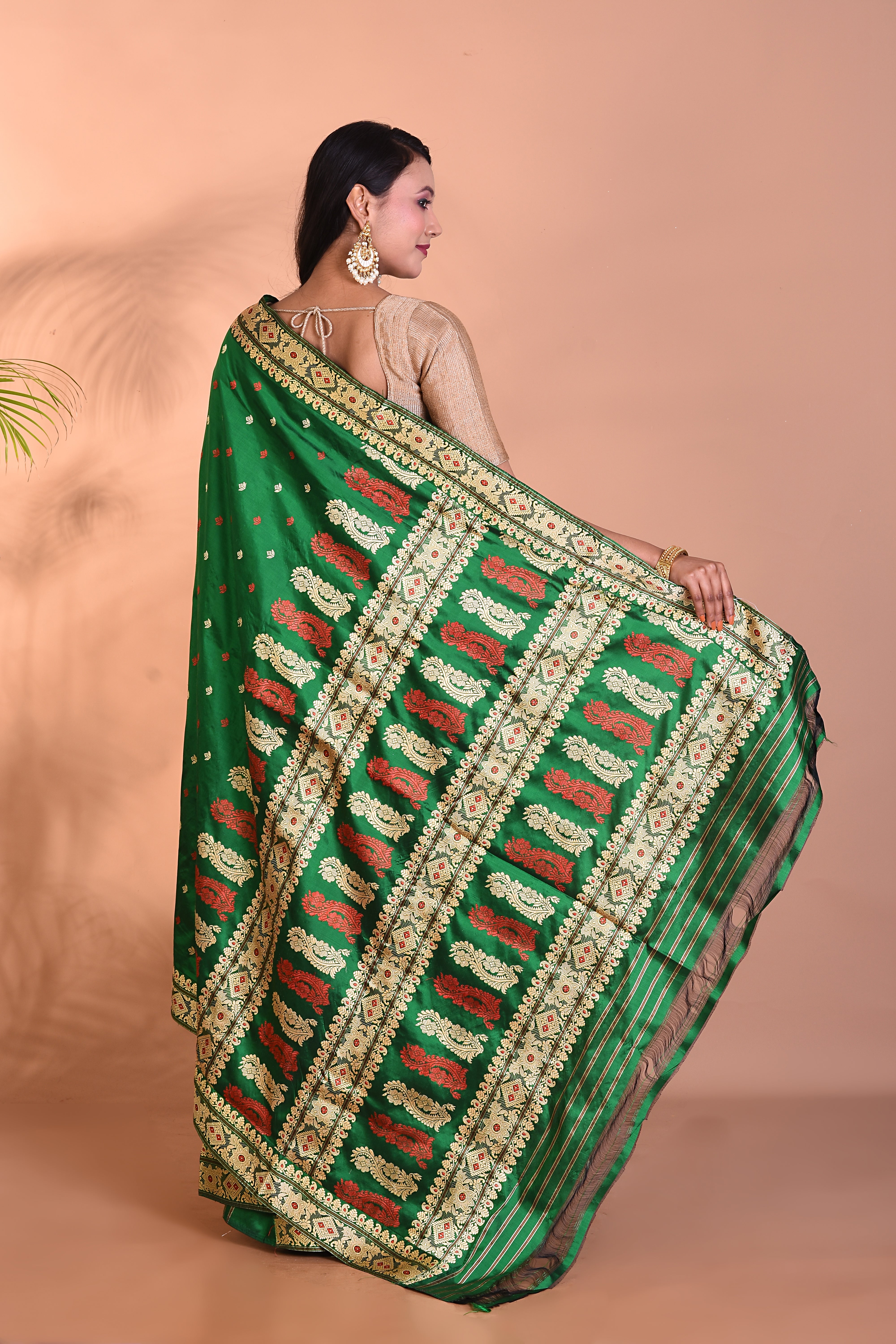 Pure Green Assam Silk Saree - Keya Seth Exclusive