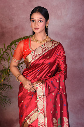 Elegant Red Pure Assam Silk Saree - Keya Seth Exclusive