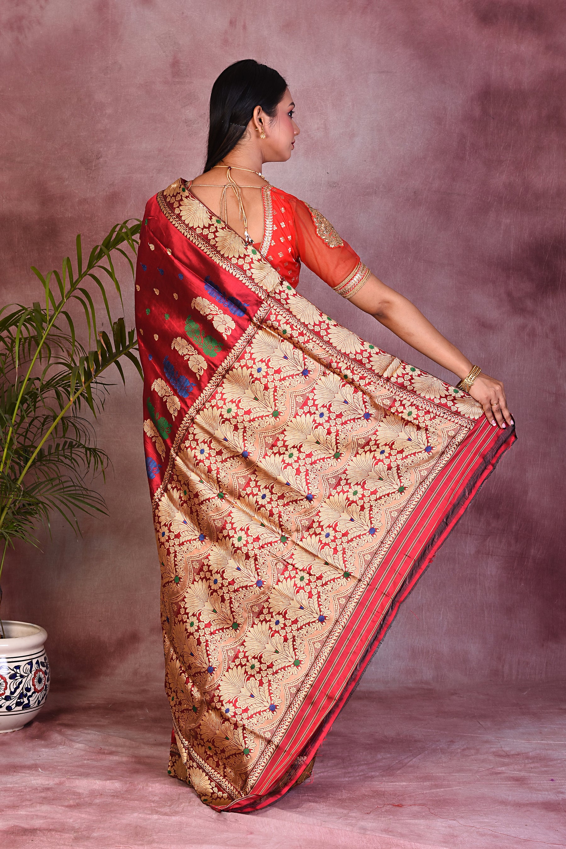 Elegant Red Pure Assam Silk Saree - Keya Seth Exclusive