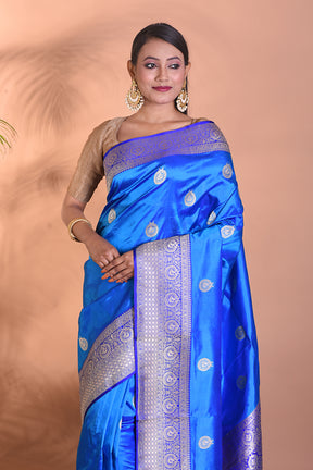 Pure Blue Katan Silk Saree - Keya Seth Exclusive