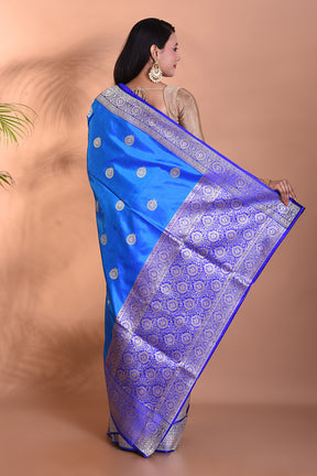 Pure Blue Katan Silk Saree - Keya Seth Exclusive