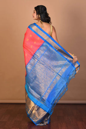 Peachy Pink Pure Mangalgiri Silk Saree with Blouse Piece - Keya Seth Exclusive