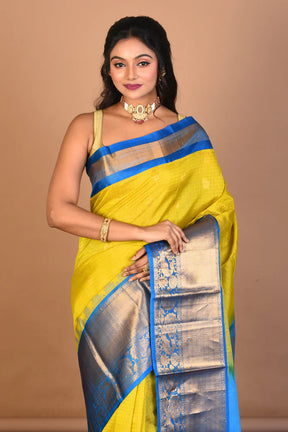 Bright Yellow Pure Mangalgiri Silk Saree with Blouse Piece - Keya Seth Exclusive