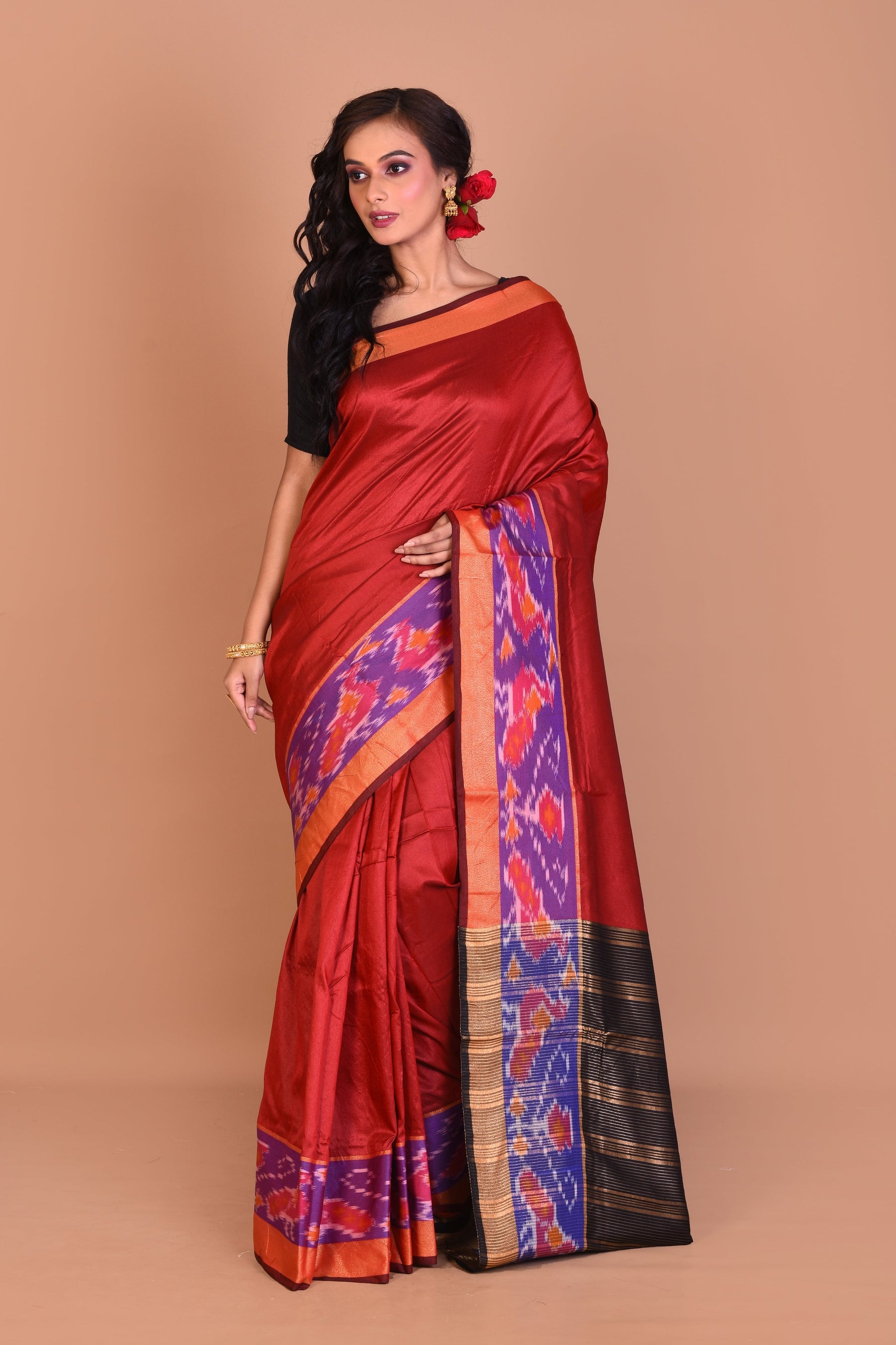 Red Fancy Blended Silk Saree with Blouse Piece - Keya Seth Exclusive