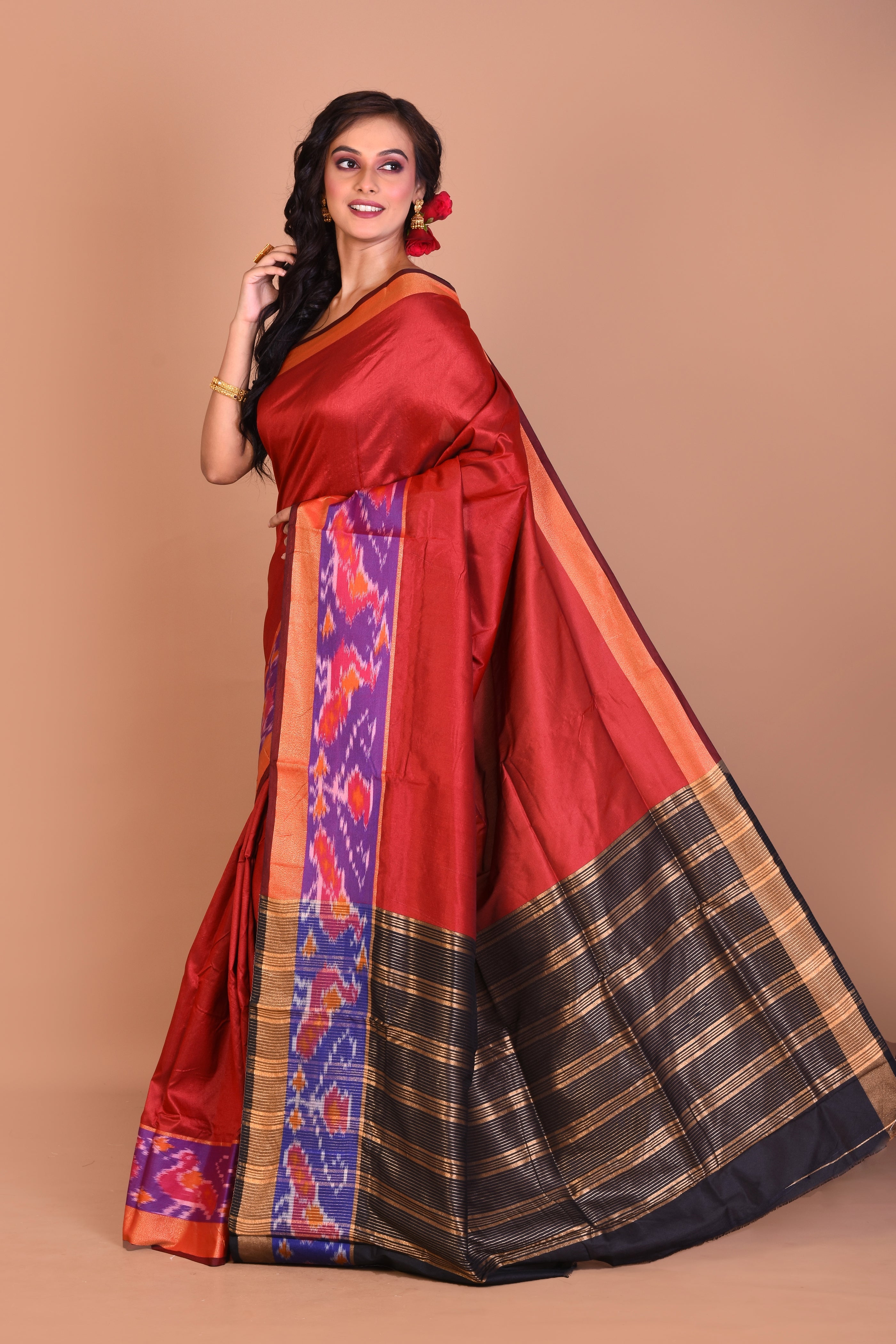 Red Fancy Blended Silk Saree with Blouse Piece - Keya Seth Exclusive