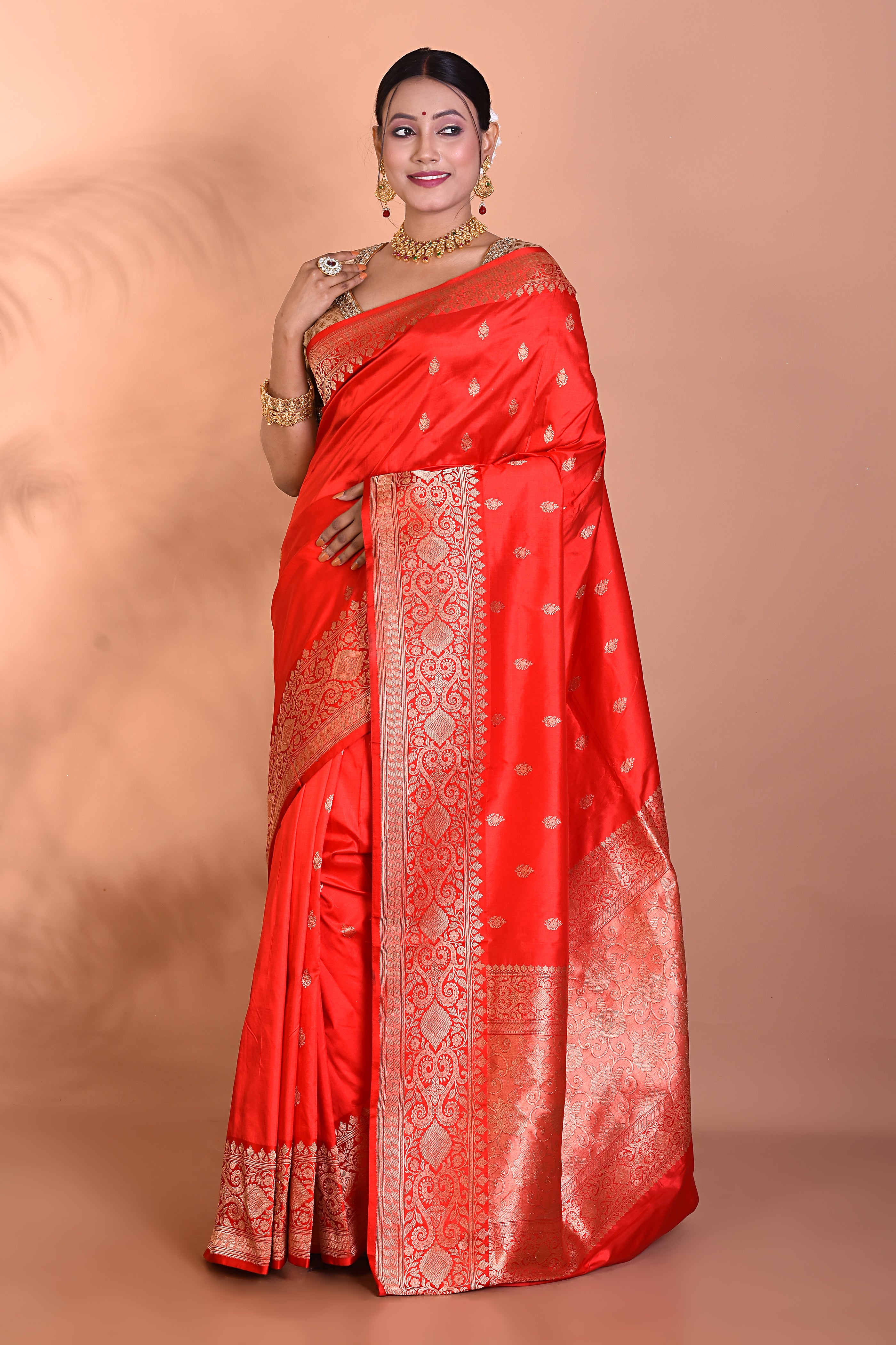 Red Pure Katan Silk Saree - Keya Seth Exclusive