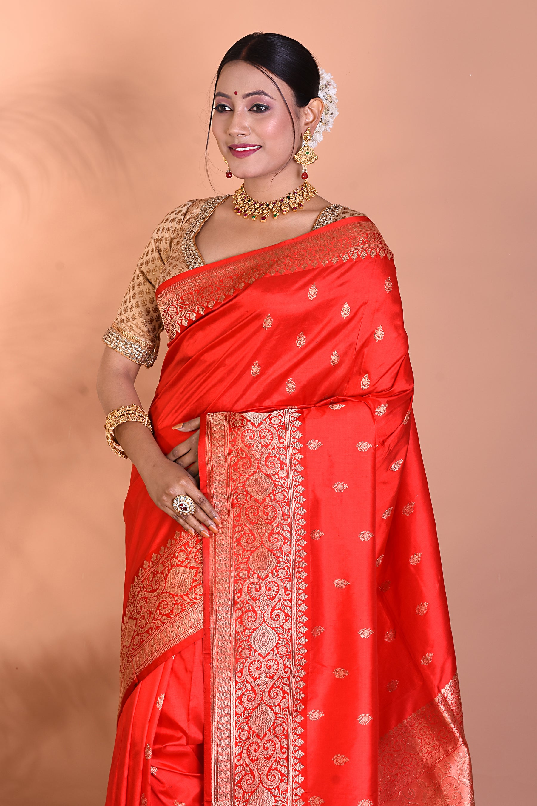 Red Pure Katan Silk Saree - Keya Seth Exclusive