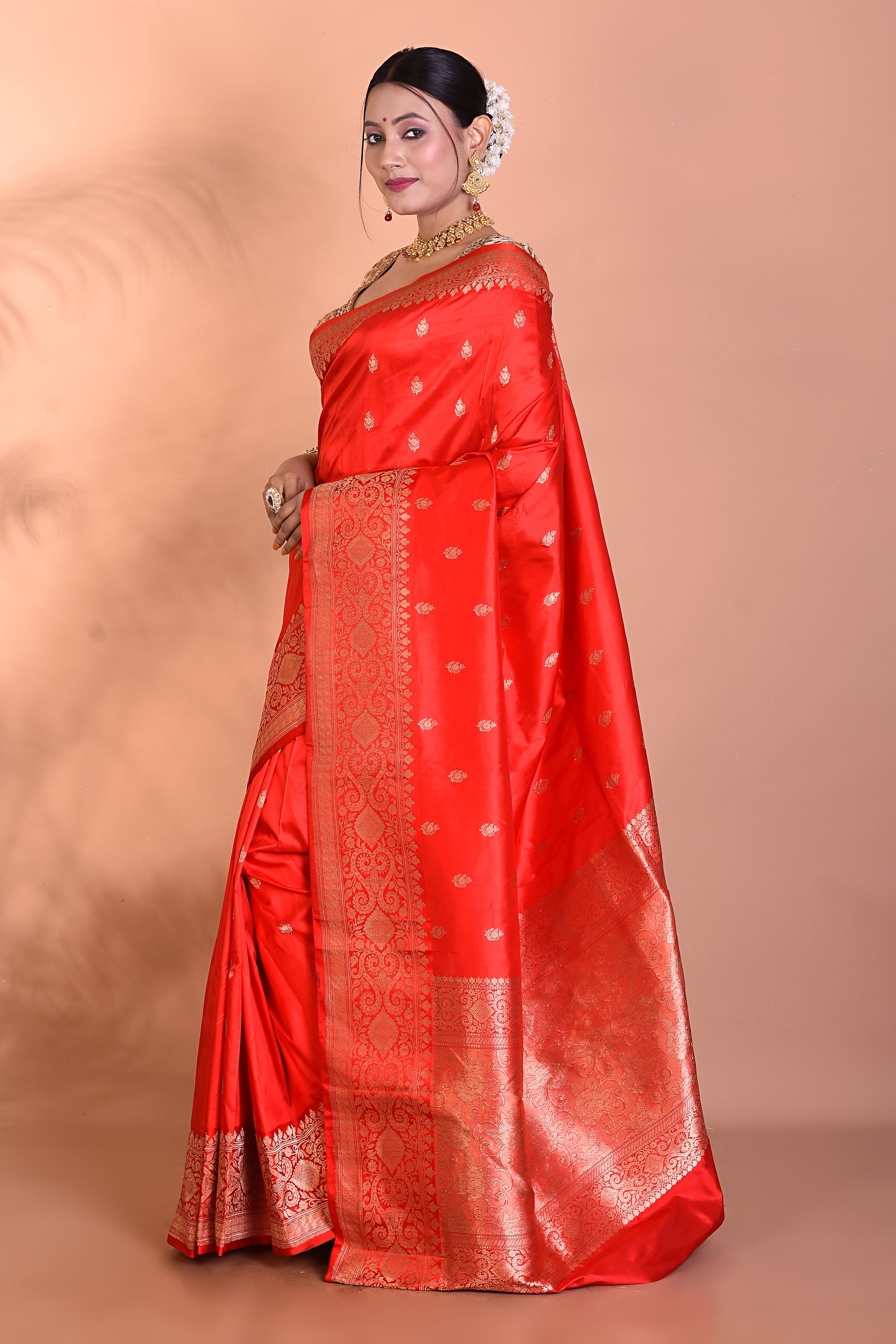 Red Pure Katan Silk Saree - Keya Seth Exclusive