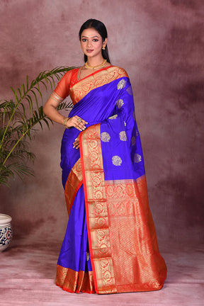 Royal Blue with Red Borders Pure Kanjivaram Saree - Keya Seth Exclusive