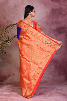 Royal Blue with Red Borders Pure Kanjivaram Saree - Keya Seth Exclusive