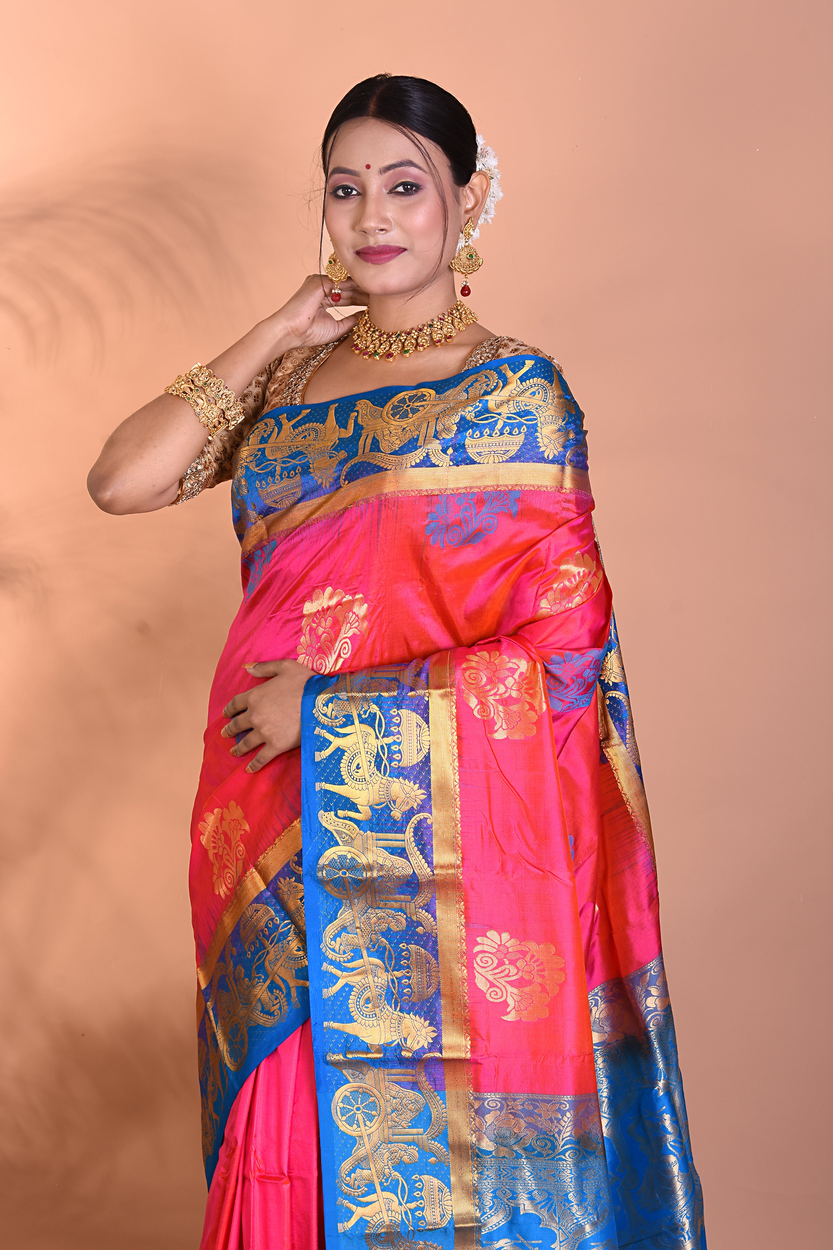 Gorgeous Pink Dual Tone Kanjivaram Saree - Keya Seth Exclusive