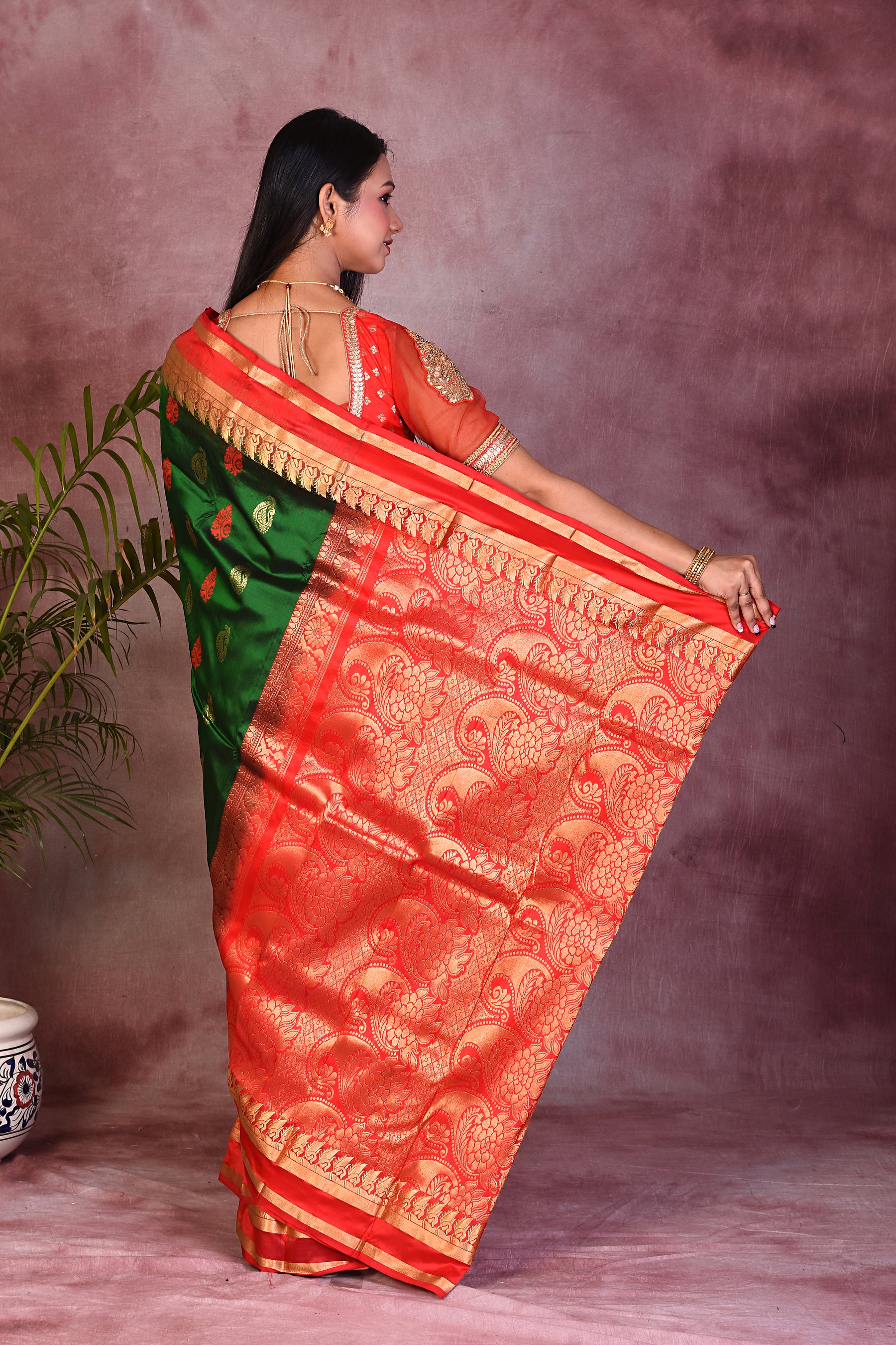 Green with Red Borders Pure Kanjivaram Saree - Keya Seth Exclusive