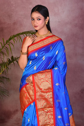 Royal Blue with Red Borders Pure Kanjivaram Saree - Keya Seth Exclusive