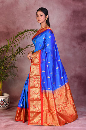 Royal Blue with Red Borders Pure Kanjivaram Saree - Keya Seth Exclusive