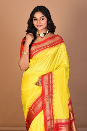 Bright Yellow Pure Silk Saree with Blouse Piece - Keya Seth Exclusive