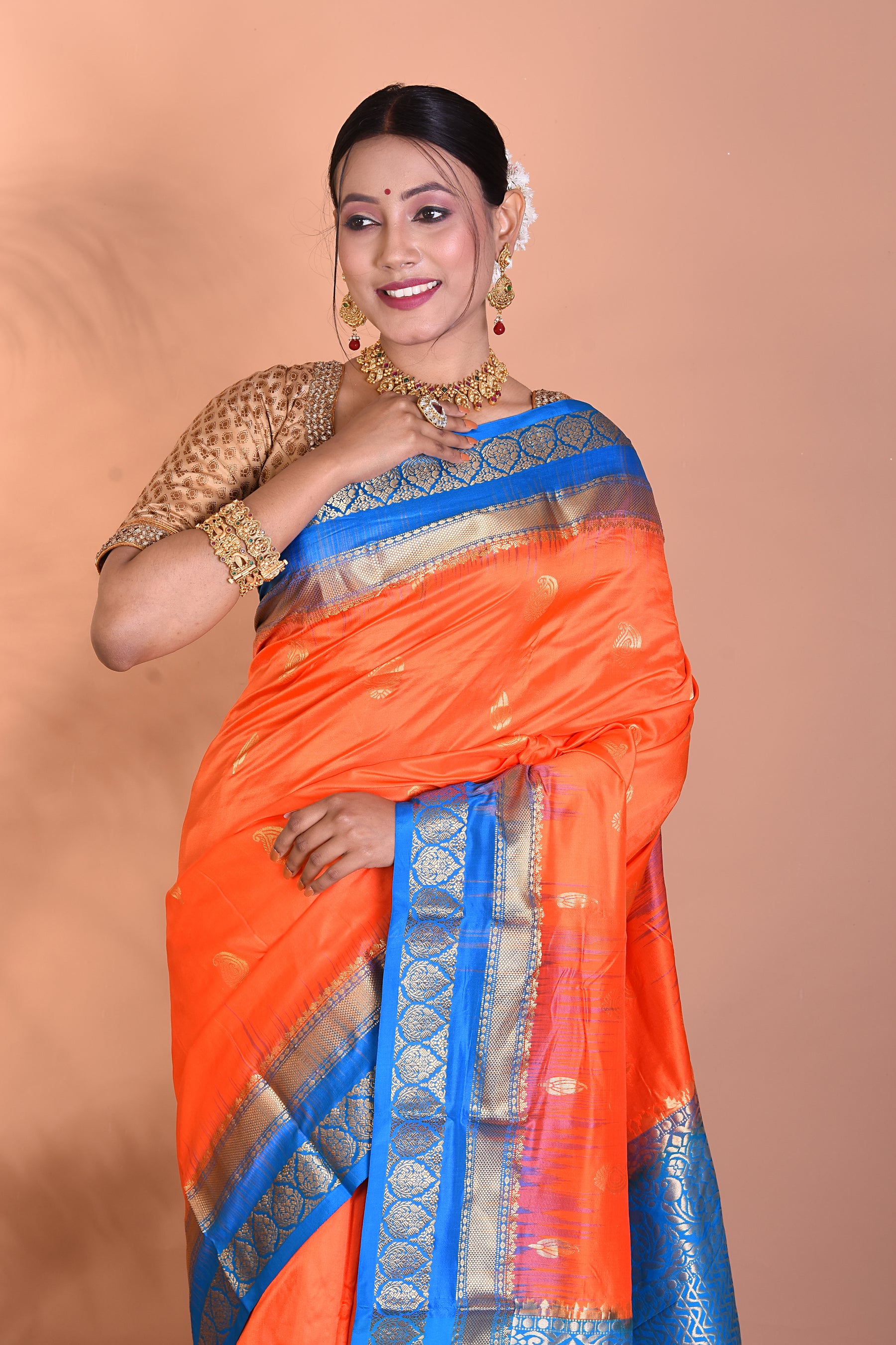 Gorgeous Orange Kanjivaram Saree - Keya Seth Exclusive