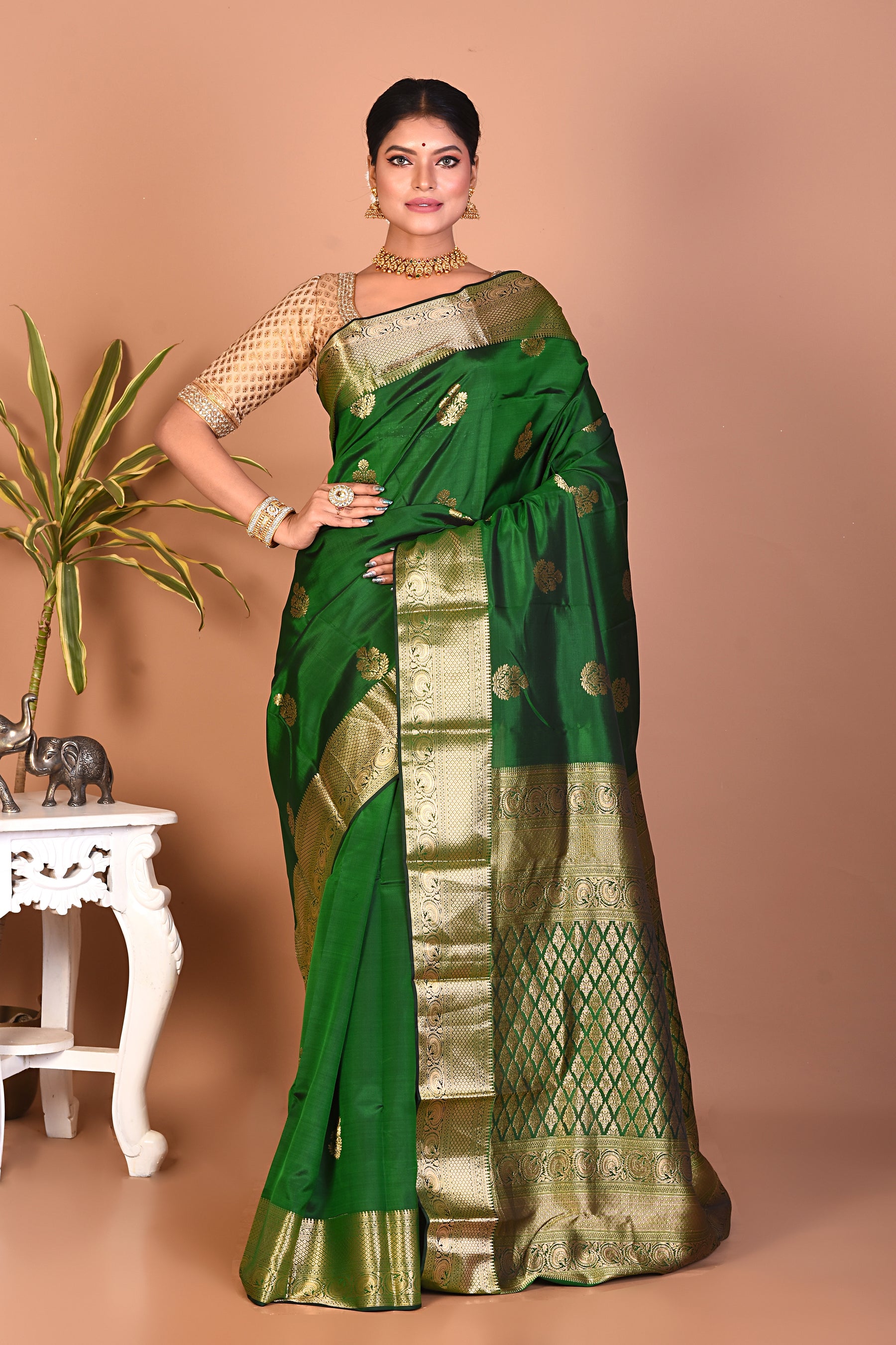 Forest Green Pure Kanjivaram Saree - Keya Seth Exclusive