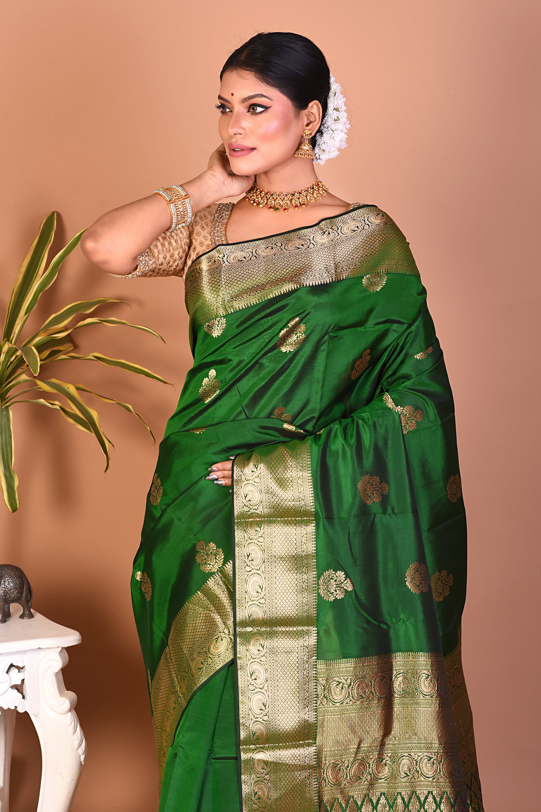 Forest Green Pure Kanjivaram Saree - Keya Seth Exclusive