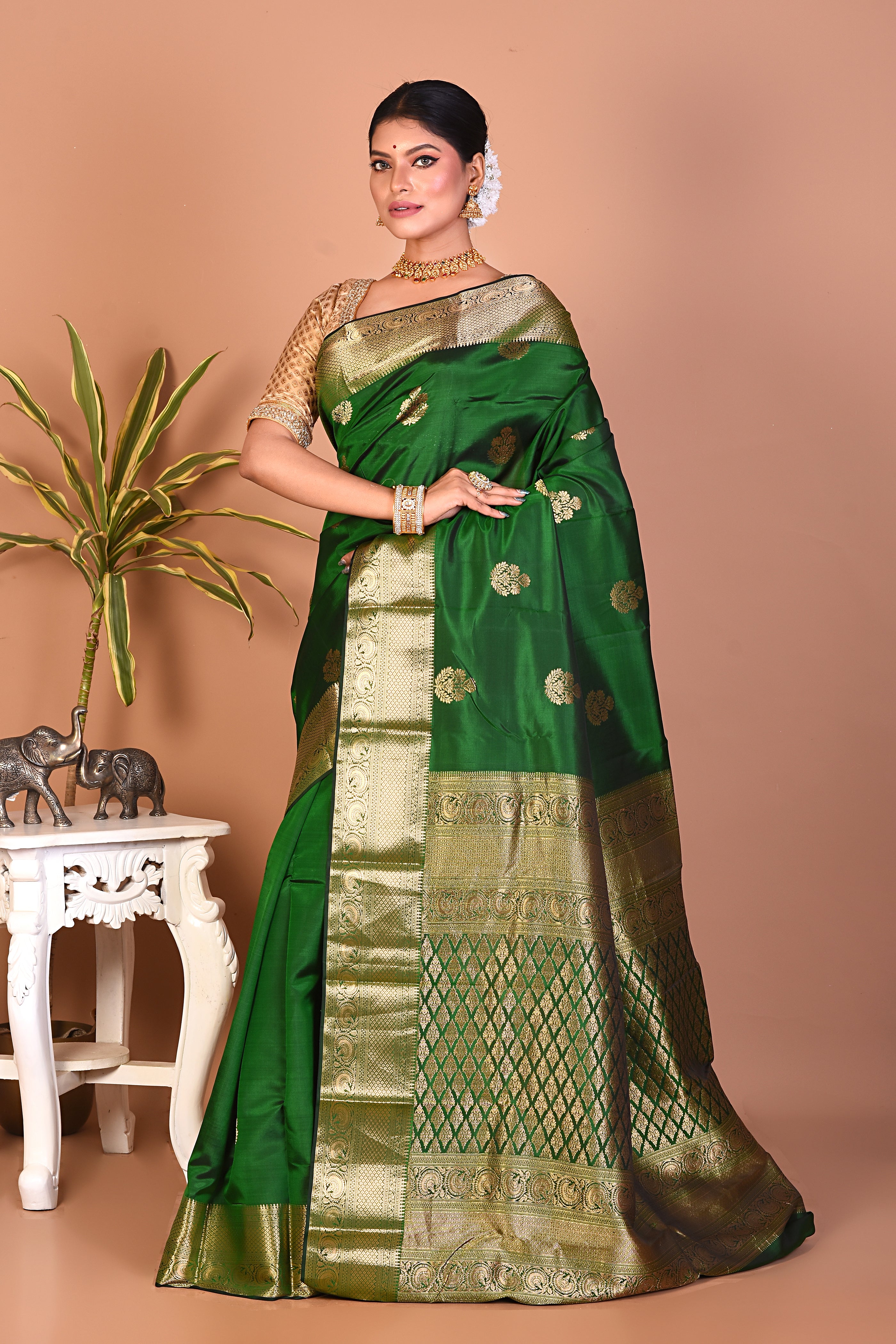 Forest Green Pure Kanjivaram Saree - Keya Seth Exclusive