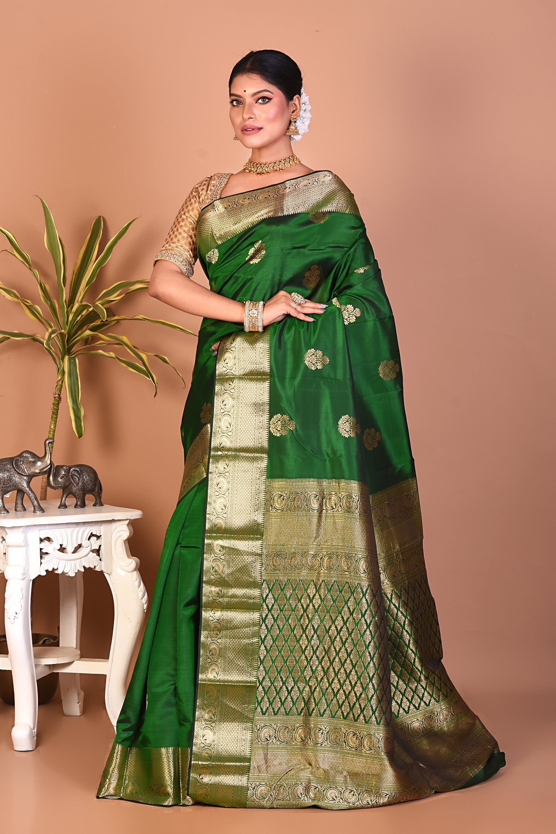 Forest Green Pure Kanjivaram Saree - Keya Seth Exclusive