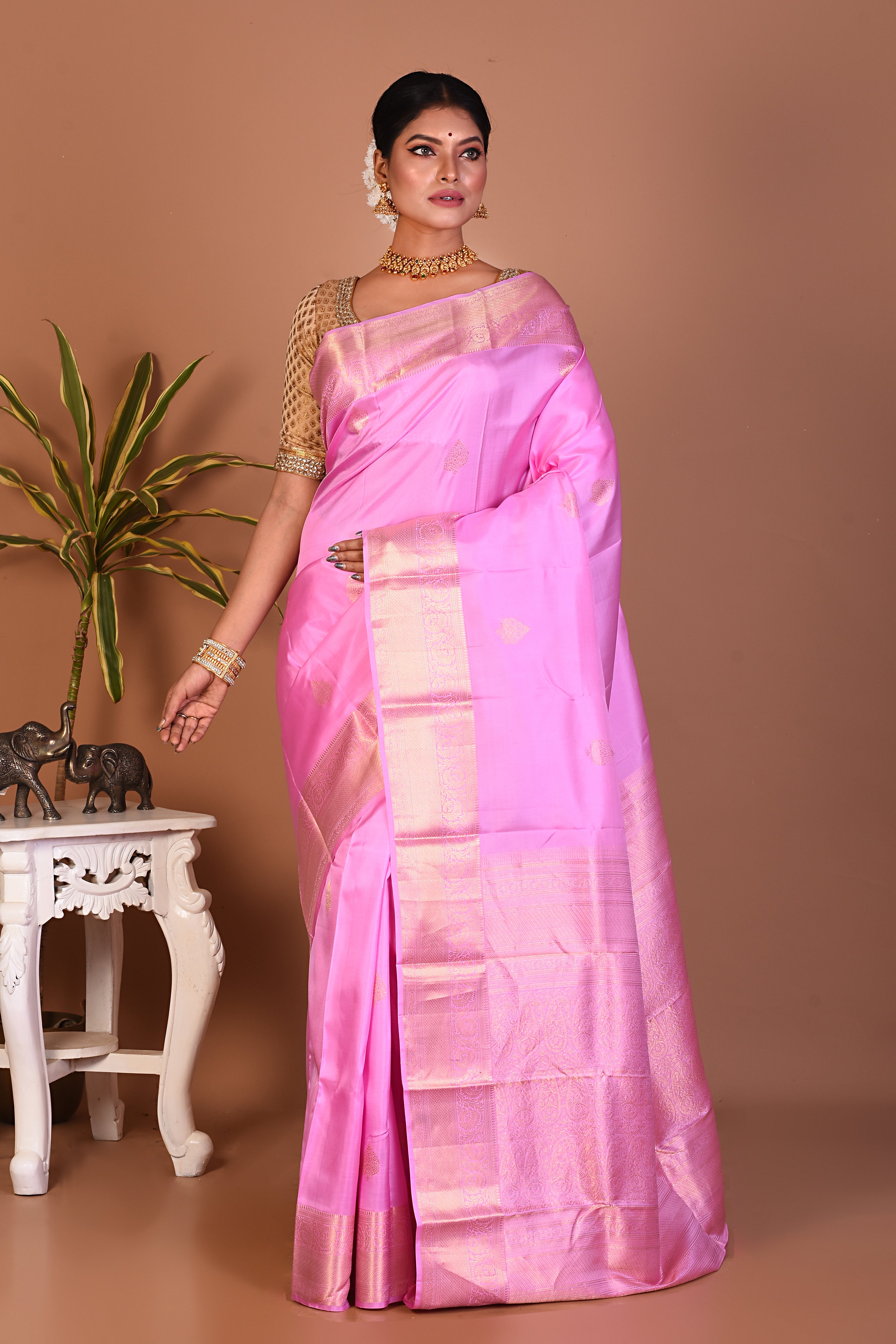 Light Pink Pure Kanjivaram Saree - Keya Seth Exclusive