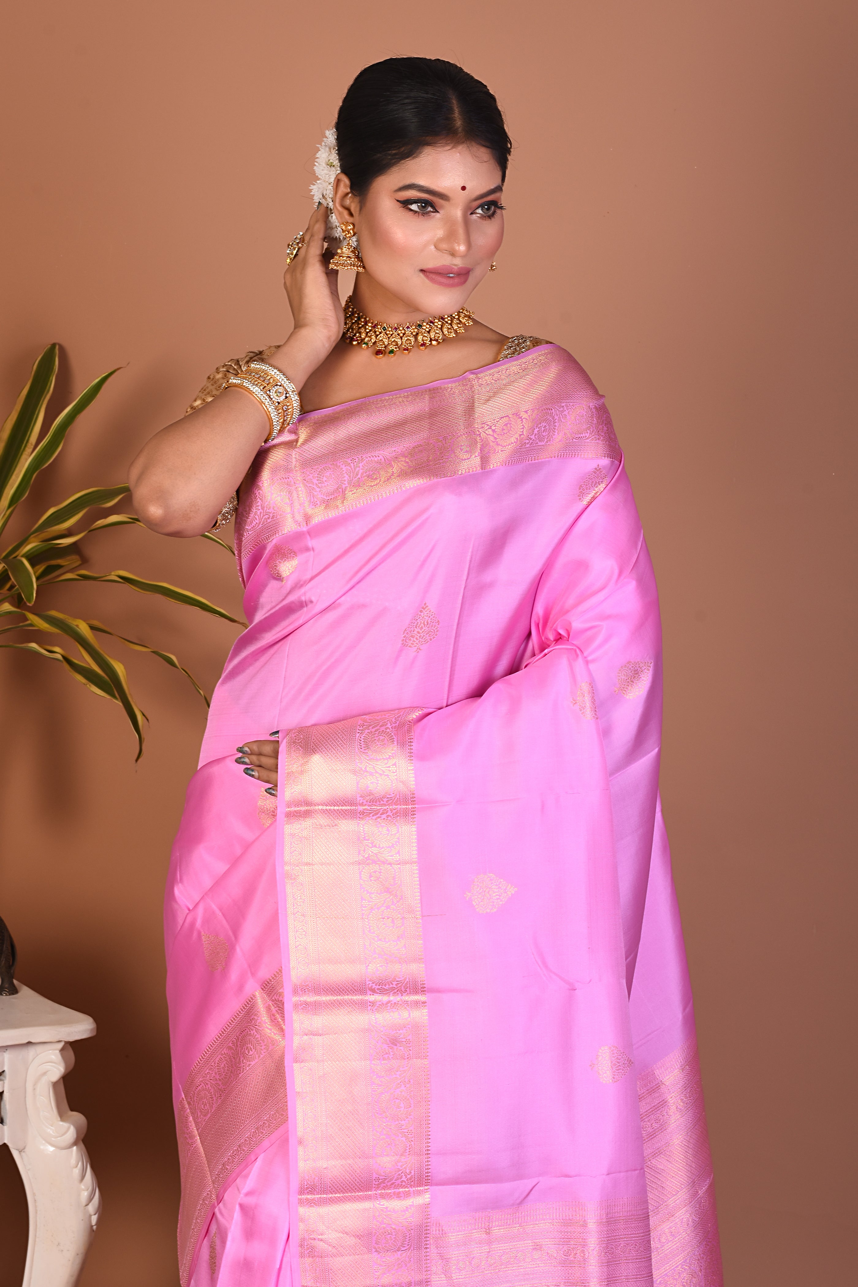 Light Pink Pure Kanjivaram Saree - Keya Seth Exclusive