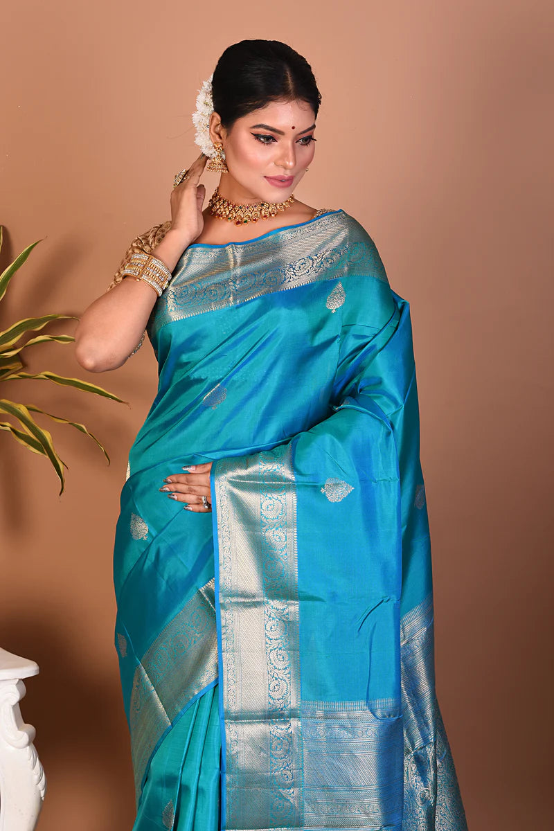 Sky Blue Pure Kanjivaram Saree - Keya Seth Exclusive