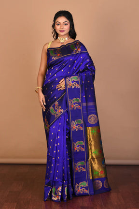 Deep Blue Pure Paithani Silk Saree with Blouse Piece - Keya Seth Exclusive