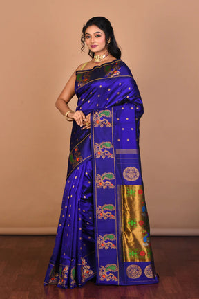 Deep Blue Pure Paithani Silk Saree with Blouse Piece - Keya Seth Exclusive