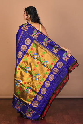 Deep Blue Pure Paithani Silk Saree with Blouse Piece - Keya Seth Exclusive